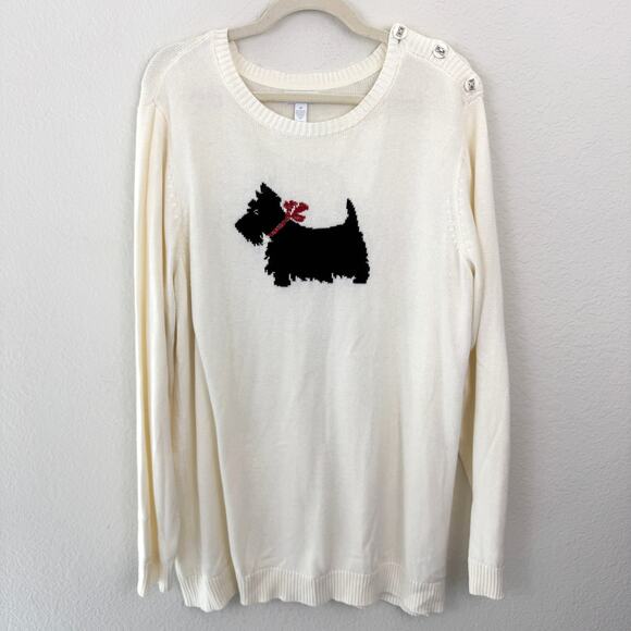 Charter Club Womens Pullover Sweater Size 3X Scottie Dog Metallic Knit Off White - Picture 1 of 7